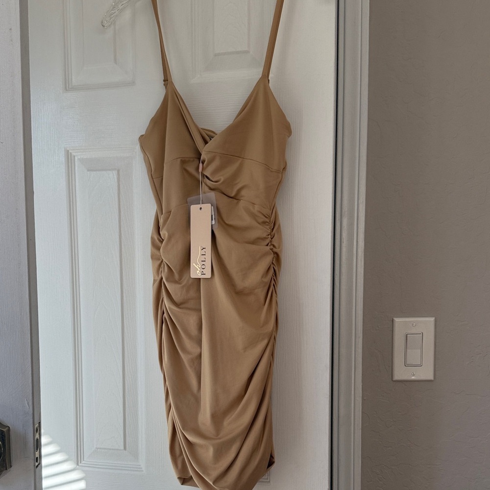Tan Ruched Dress - Picture 3 of 4